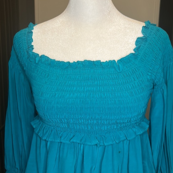 For Love & Lemons × Revolve Off The Shoulder Smocked Blouse in Emerald Size S - Picture 7 of 12